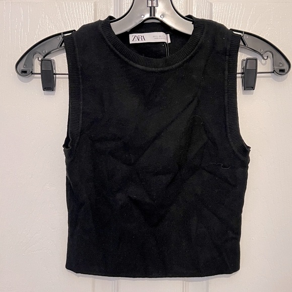 ZARA Women’s Black Knit Sleeveless Crewneck Crop Top Size M - Picture 1 of 5